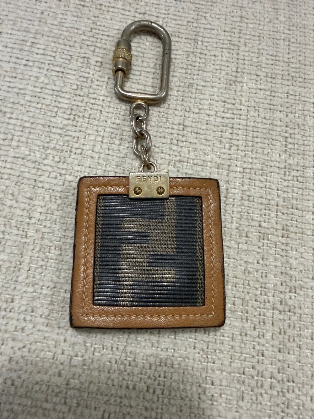 Fendi Brown Leather Trim Black Monogram Square Key Holder